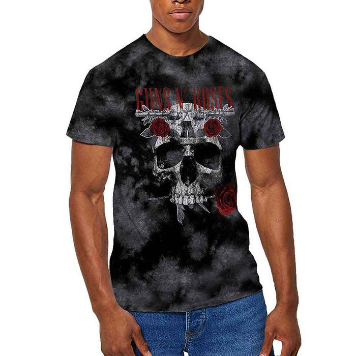 Guns N' Roses Unisex T-Shirt: Flower Skull (Dip-Dye On Grey) (Wash Collection)