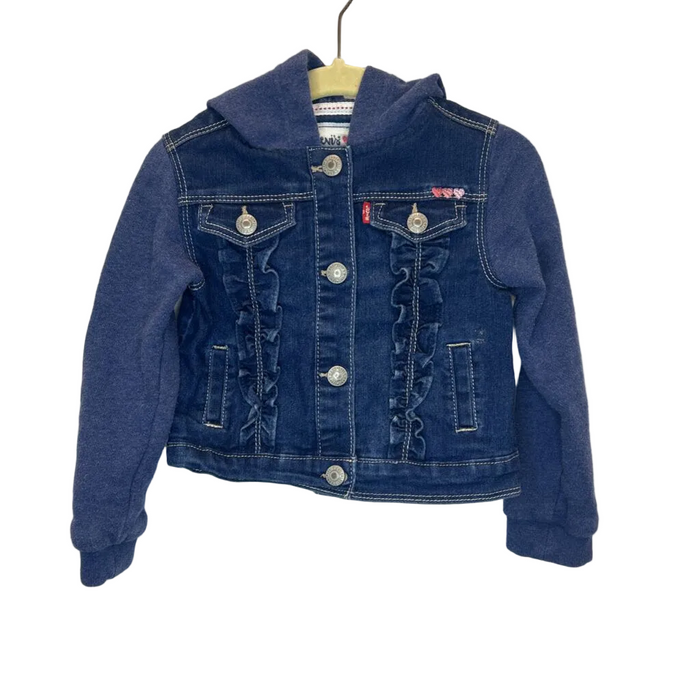 Hooded Denim Jacket / Cotton Sleeves