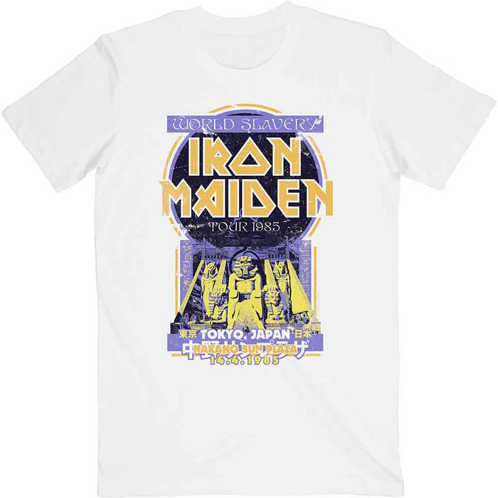 Iron Maiden Unisex T-Shirt: Powerslave Japan Flyer - White