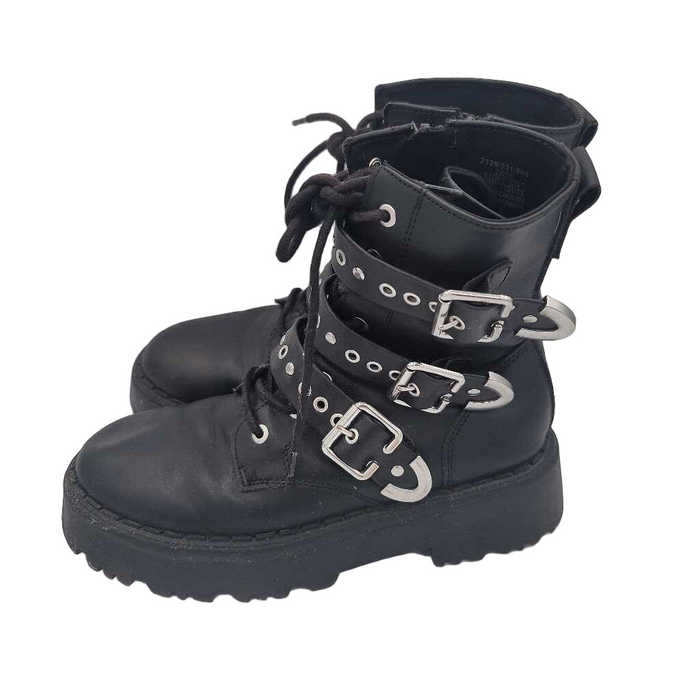 Lace Up Buckle Calf Boots