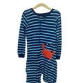 LS Footless Onesie / Striped + Crab