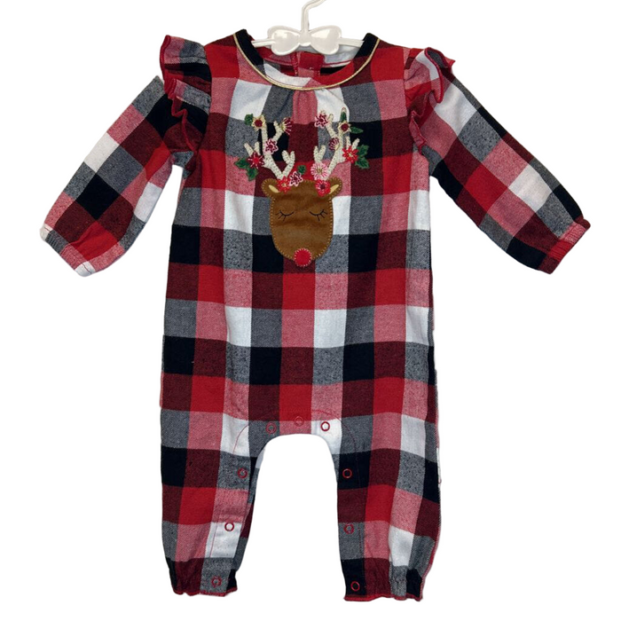 LS Plaid Romper / Reindeer