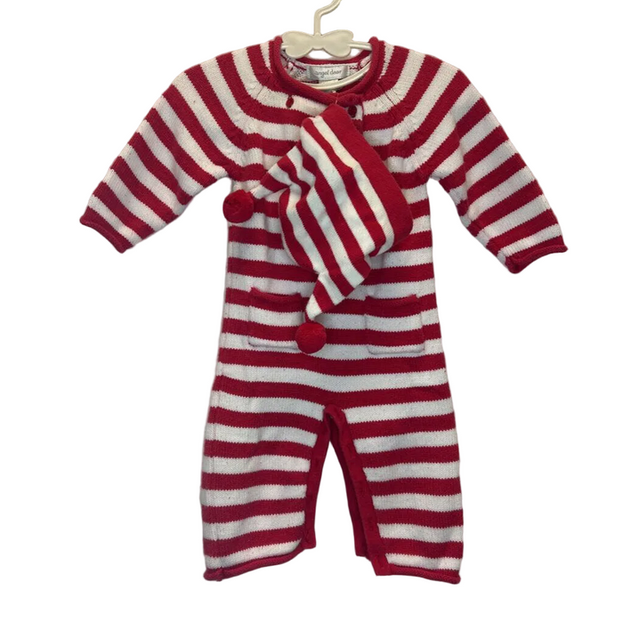 LS Striped Christmas Romper + Hat