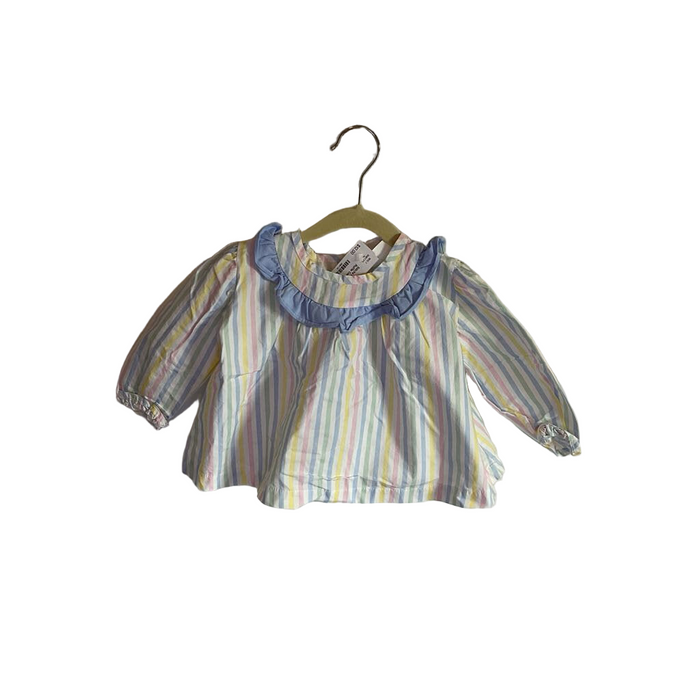 LS Striped Shirt + Ruffle Collar