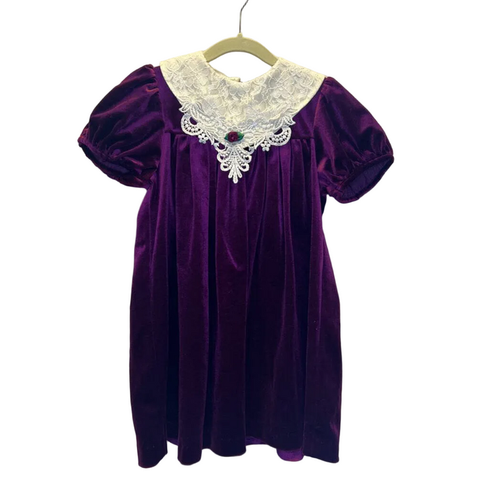 Puff Sleeve Velvet Dress / Crochet Collar