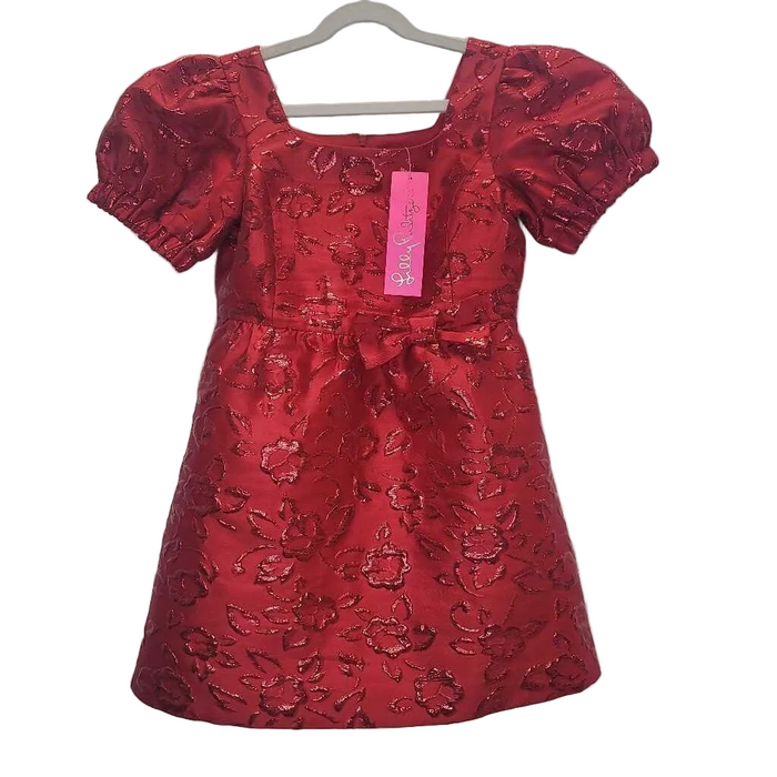 SS A Line Dress with Bow/Metallic Embroidered Flowers